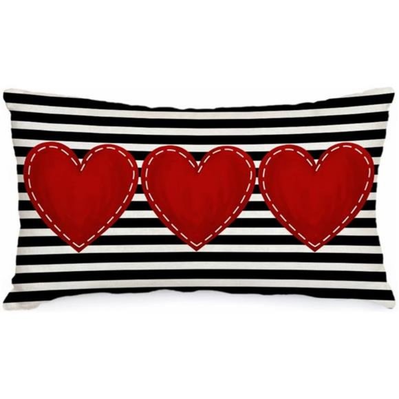 Valentines Day Throw Pillow Cover Decorative Accent Case Striped Heart Decor - Picture 2 of 7